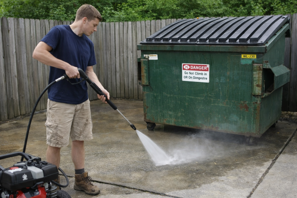 Dumpster pad power washing