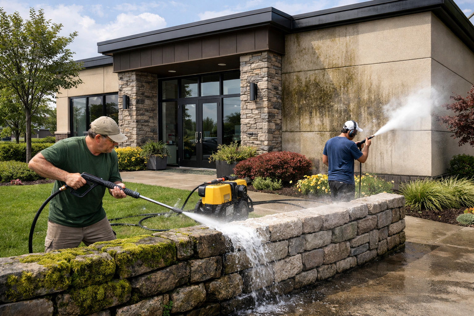 Commercial power washing and stone wall power washing